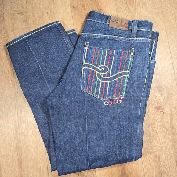 Vintage Y2K Coogi Baggy Jeans 38x34 Blue Embroidered Pockets Skater Street Style - Picture 1 of 12